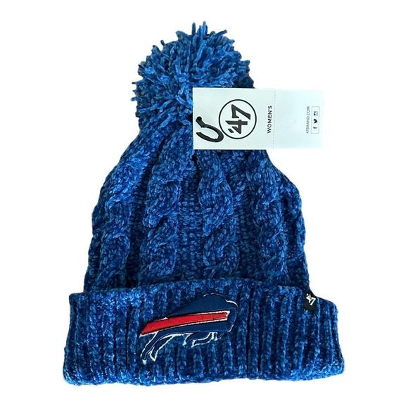 NWT 47 Brand Women’s Buffo Bills Cuffed Beanie Blue OSFA Blue Pom - Picture 1 of 4